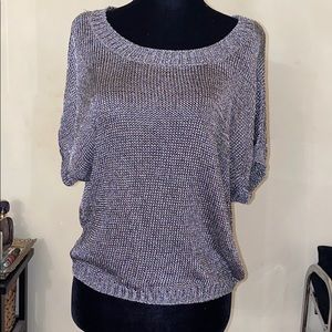 Vince Short Sleeve Silver Metallic Sweater